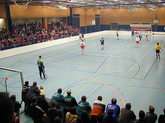 Blick von der Galerie auf Spielfled und Zuschauertribne
